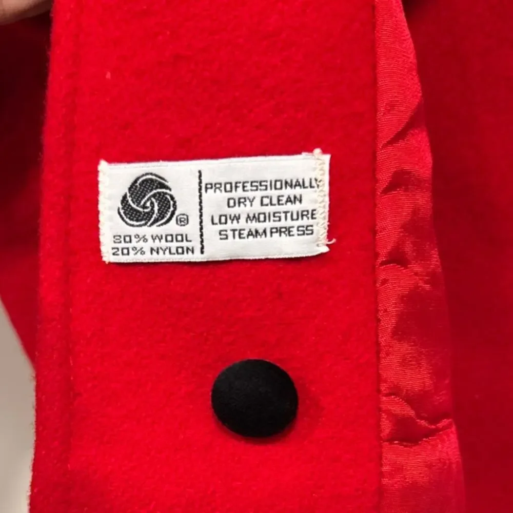 Vintage Braetan Kids Poppy Red GIrls Wool Pea‎ Coat Sz 5 Velvet Trim Made in USA